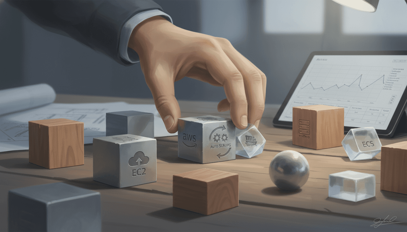 Editorial illustration for “AWS Auto Scaling: Target Tracking, Step Policies, and EC2 vs ECS”.