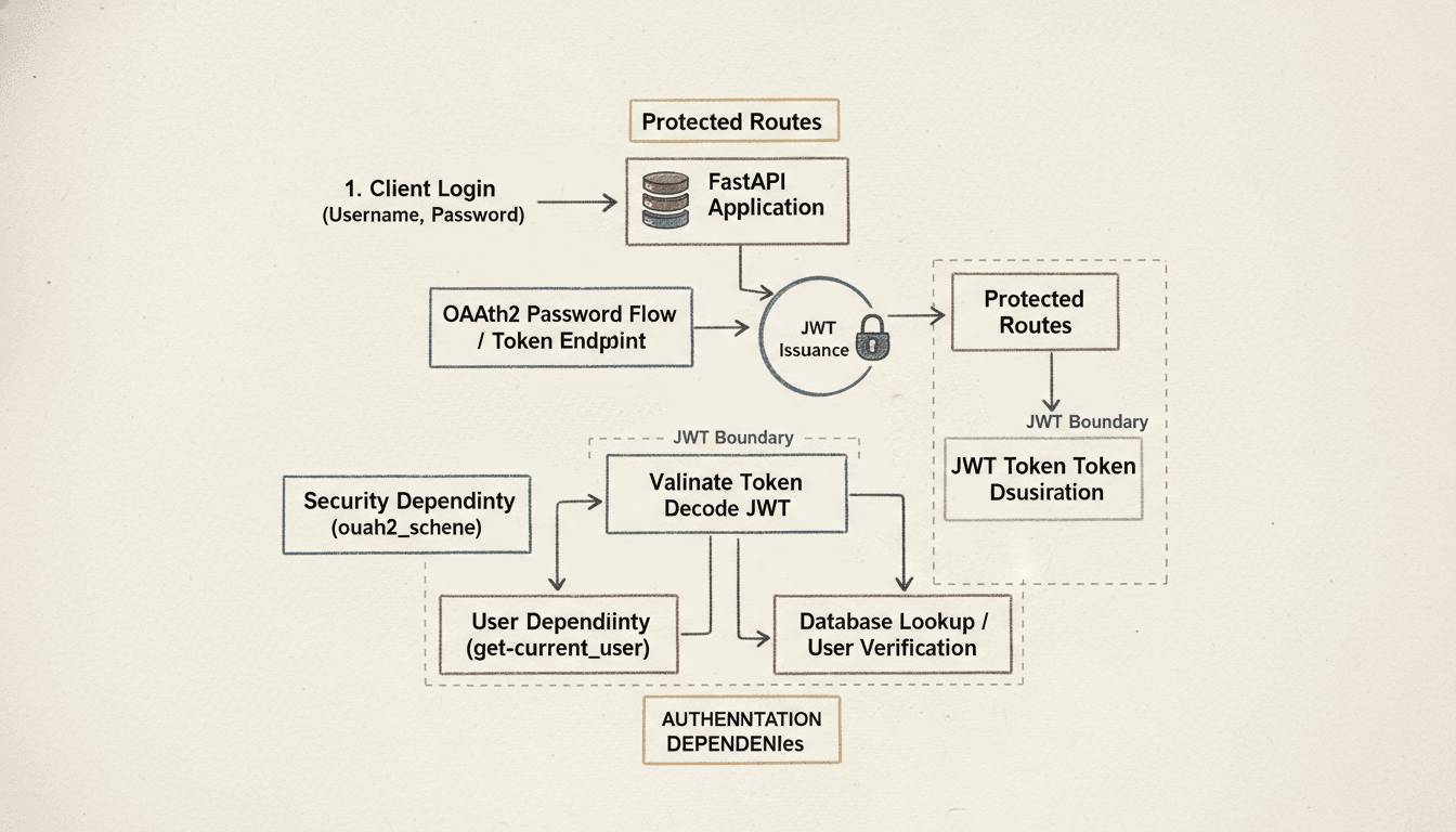 Editorial illustration for “FastAPI Security: Dependencies, OAuth2 Password Flow, and JWT Boundaries”.