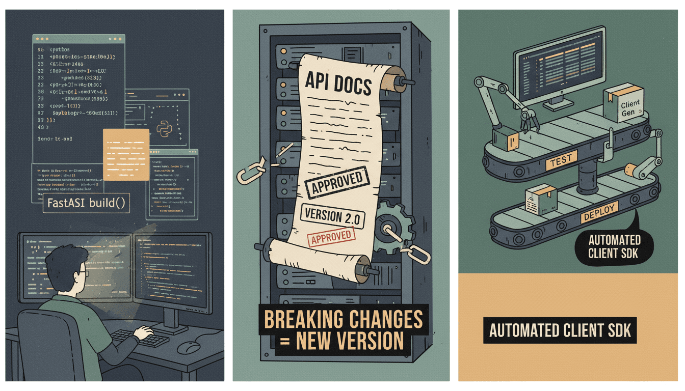 Editorial illustration for “FastAPI and OpenAPI: Swagger UI, Versioning, and Client Generation in CI”.