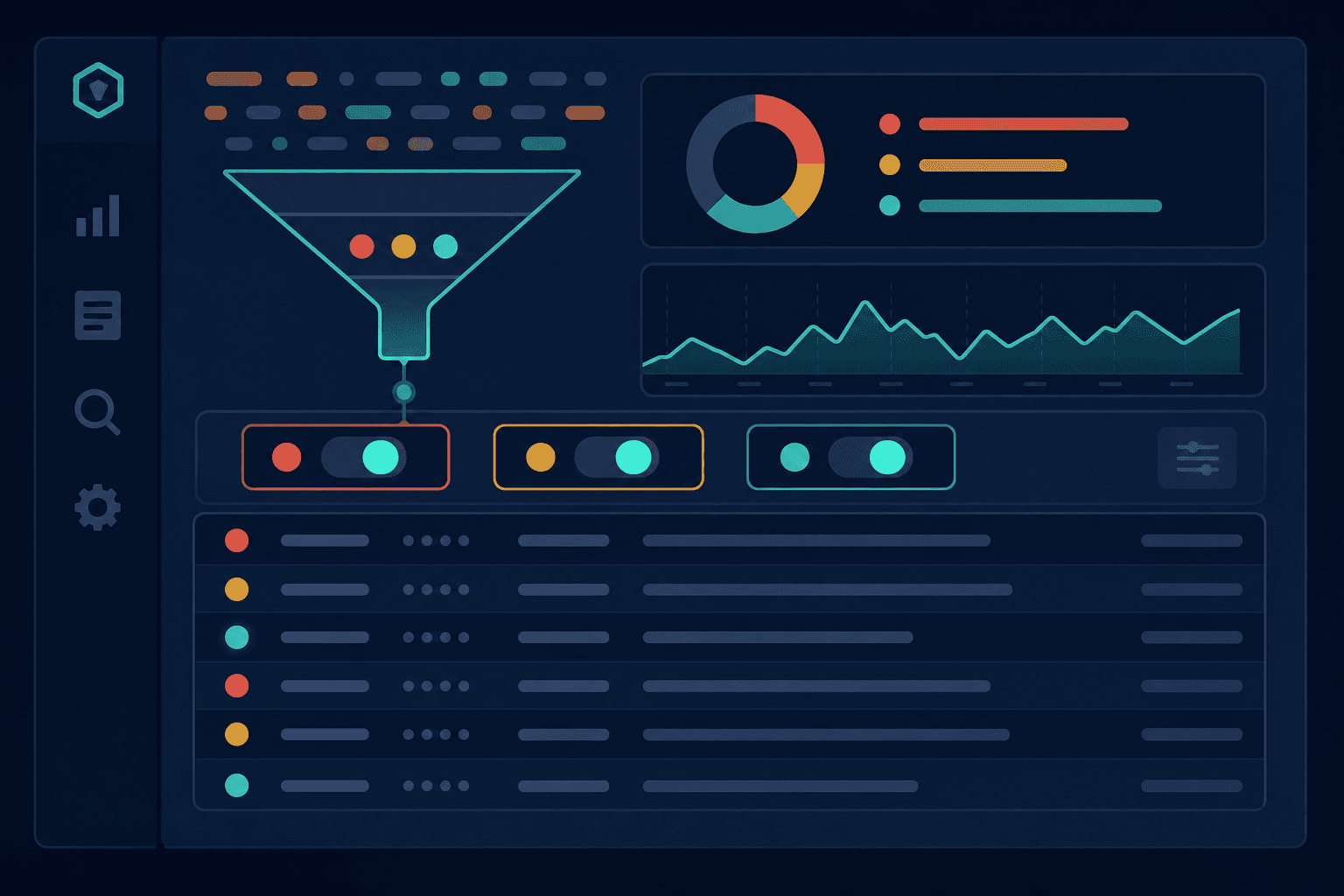 Log parser showing level filters and summary stats.