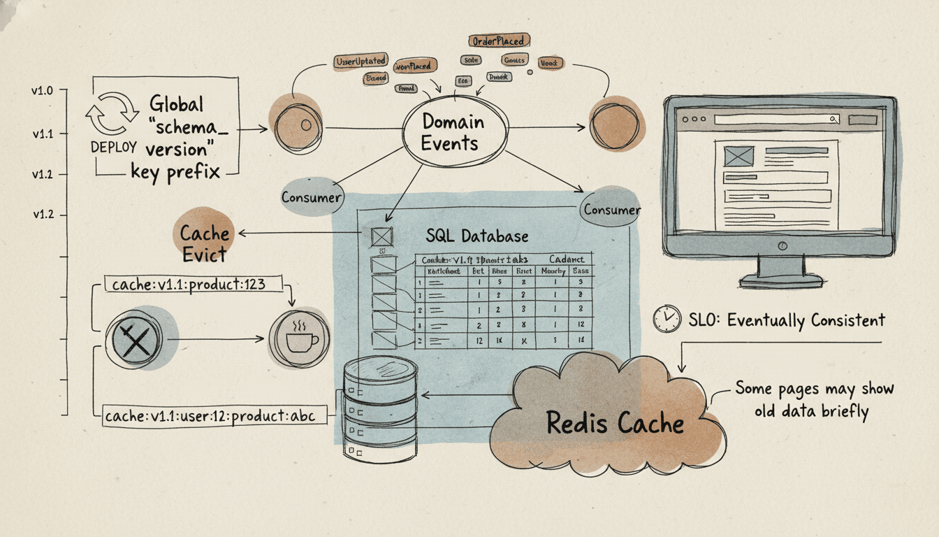 Editorial illustration for “Cache Invalidation When SQL Writes Land: Redis Tags, Events, and Tradeoffs”.