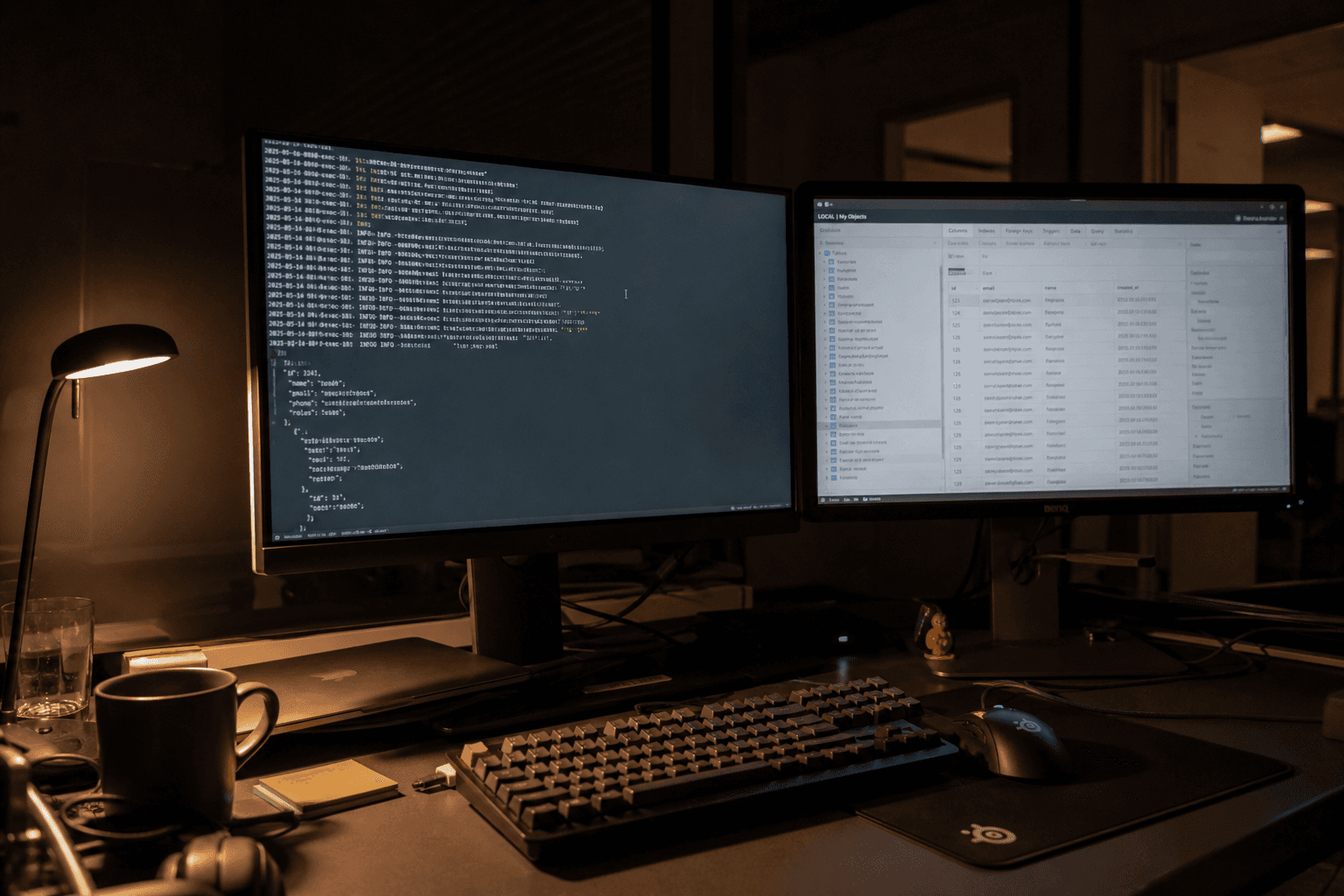 Monitor showing analytics and data visualizations with light streaks