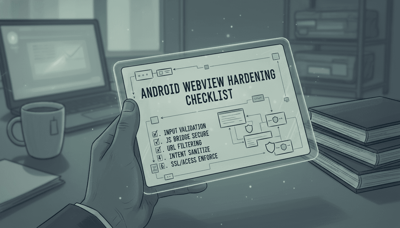 Editorial illustration for “Android WebView: Security, JS Bridge, and Shipping Hybrid Screens”.