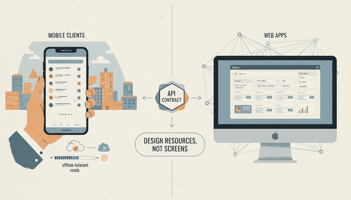 Editorial illustration for “Designing APIs That Work for Web and Mobile Clients Together”.