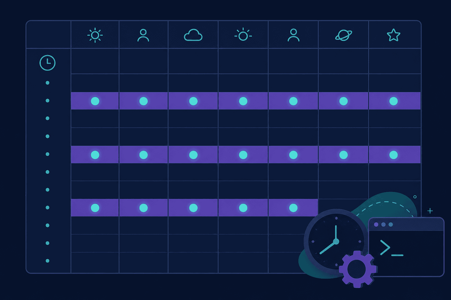 Cron parser showing upcoming run times from a cron expression.