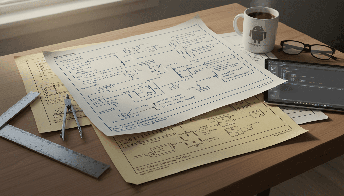 Editorial illustration for “Kotlin on Android: Coroutines, Flow, and Maintainable App Architecture”.