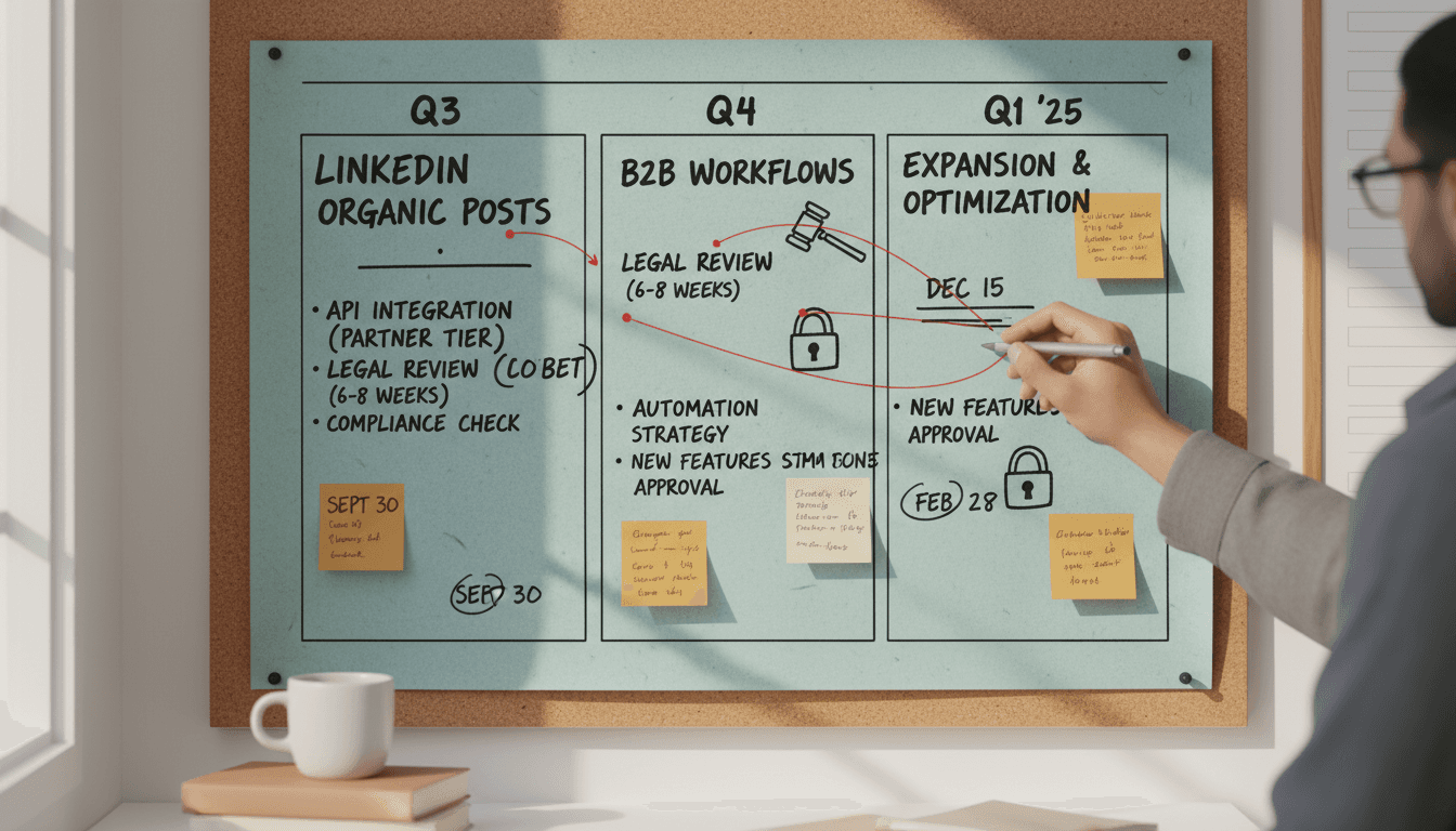 B2B workflow from CMS draft through approval to LinkedIn publish.