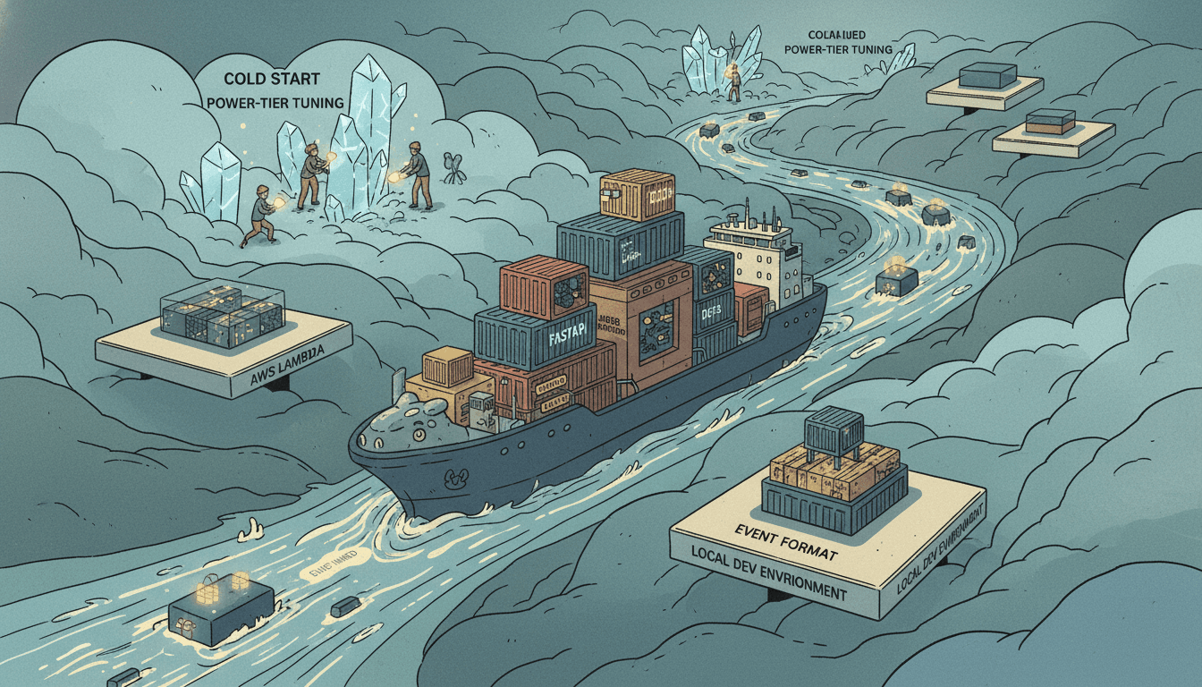 Editorial illustration for “Running FastAPI on AWS Lambda: Container Images, Mangum, and Cold Starts”.